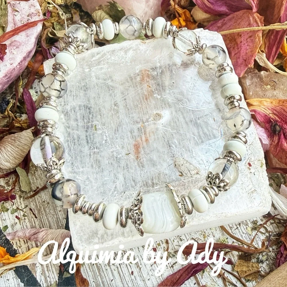 Moonstone chunky soft color statement bracelet + Flowy boho style